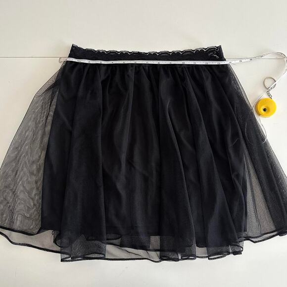 handmade black nylon sheer mesh mini skirt with lace detailing - Picture 7 of 10